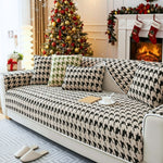 Coverfect Heritage Houndstooth Fleece Sofa Cover | Warm Textured Elegance