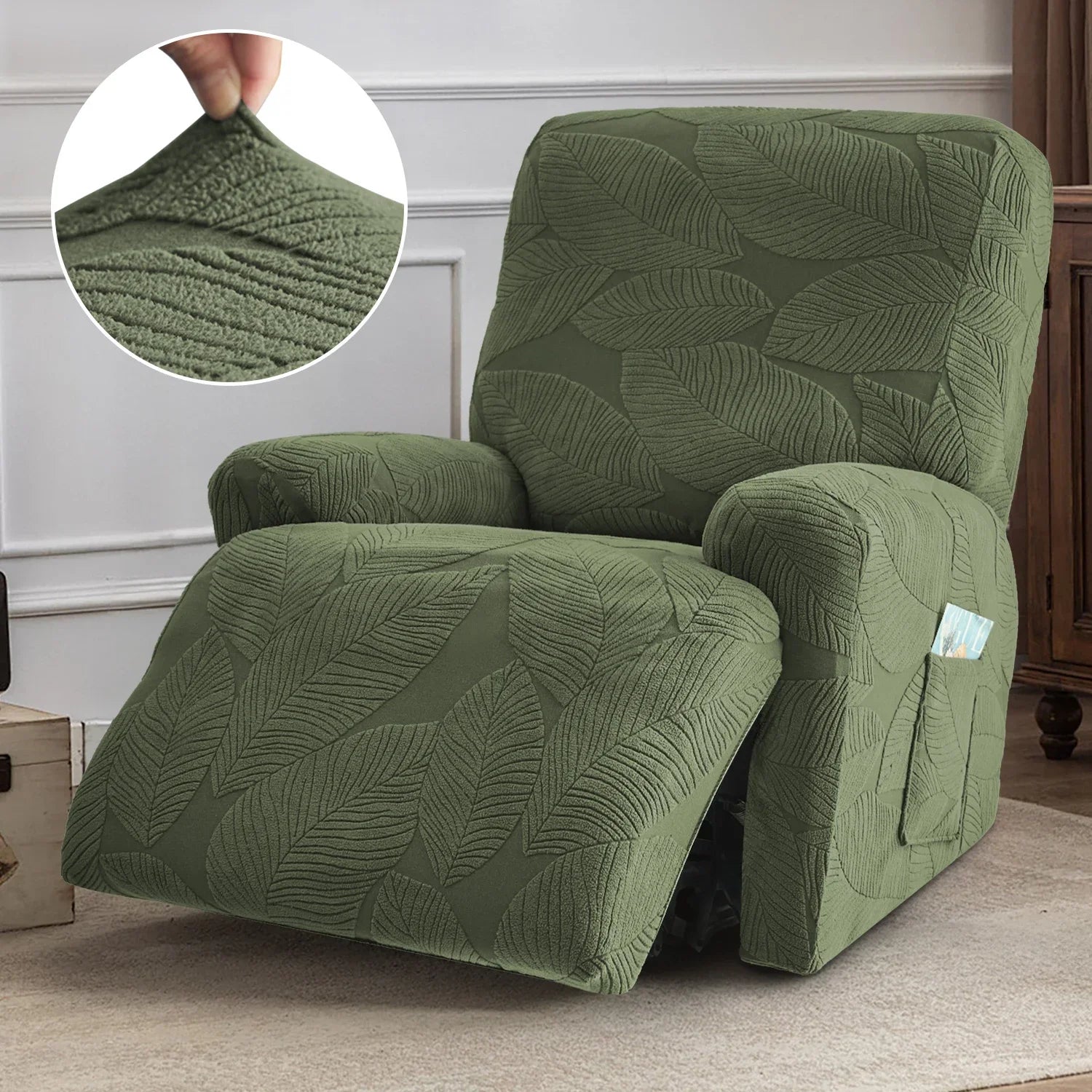 Coverfect Leaf Jacquard Stretch Recliner Cover