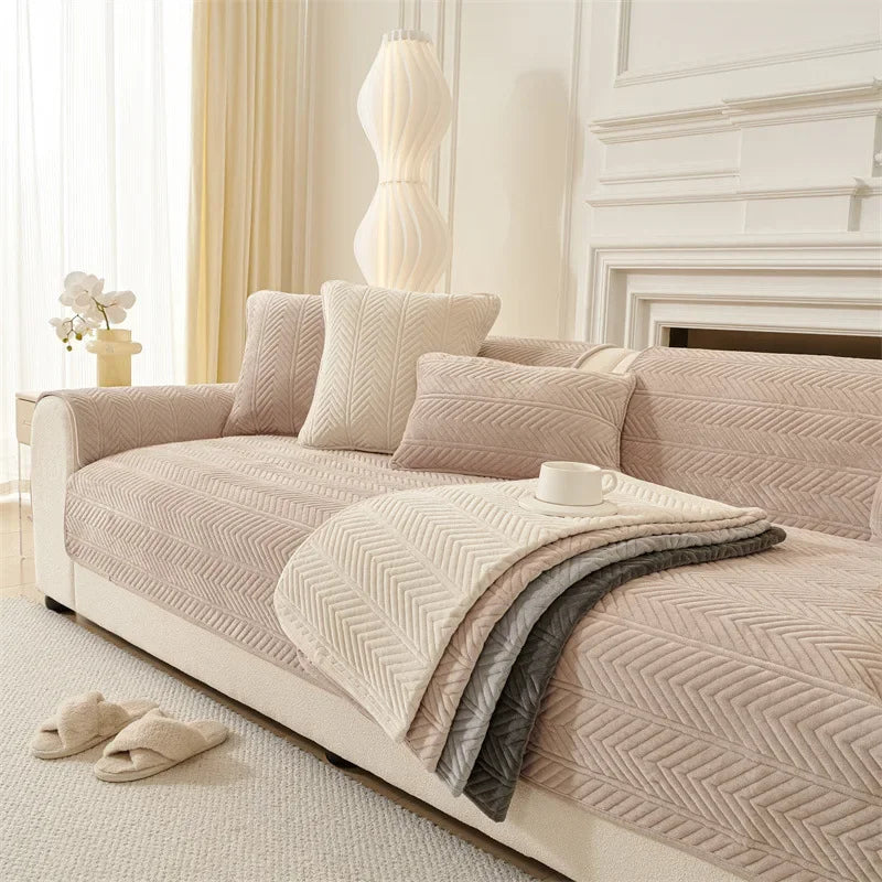 Coverfect Soft Plush Anti-Slip Herringbone Sofa Cover