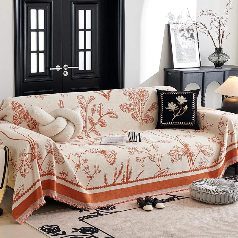 Coverfect Botanical Chenille Vintage Throw Sofa Cover