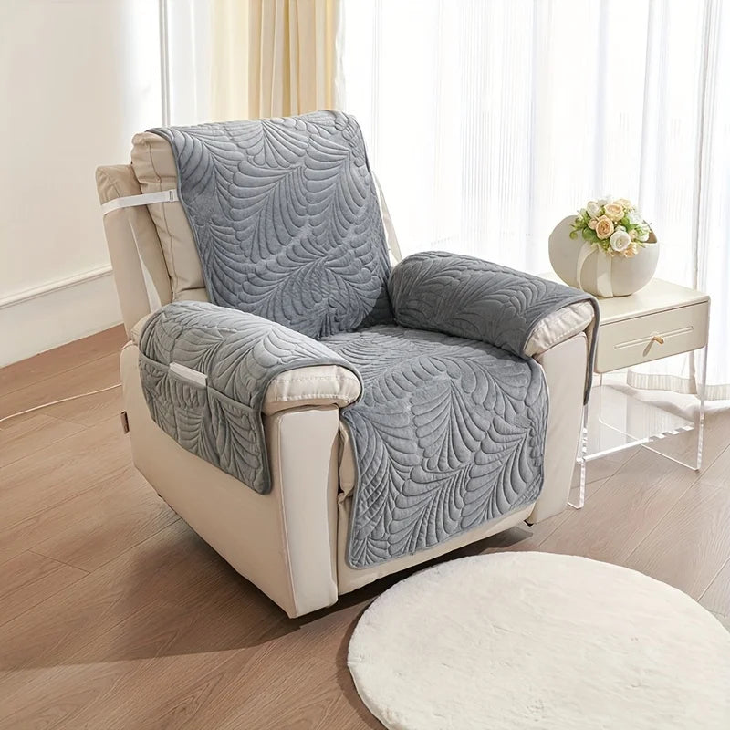 Coverfect Plush Thickened Leaf Recliner Cover