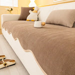 Coverfect Chenille Minimalist Herringbone Non-Slip Wavy Edge Sofa Cover