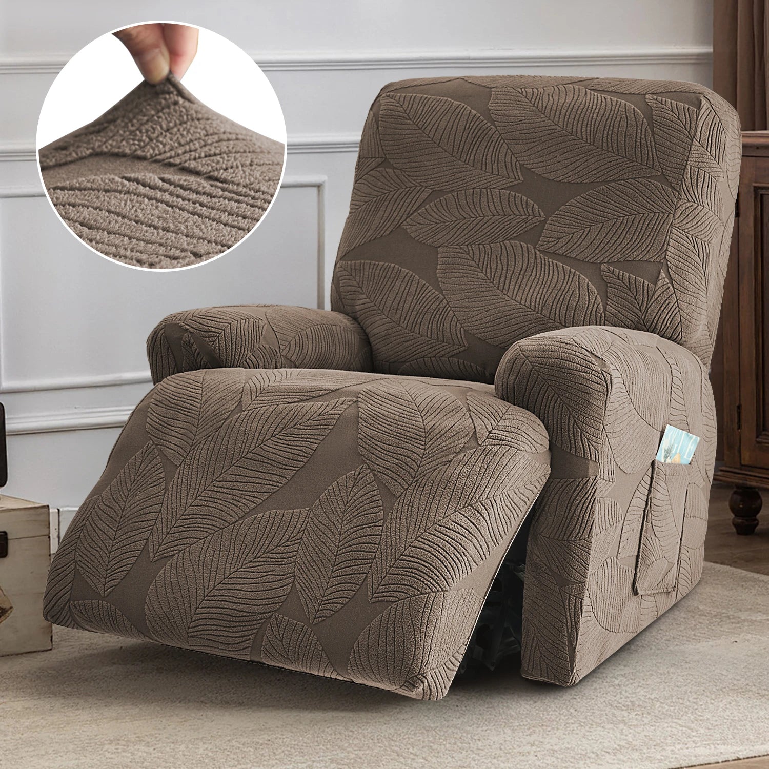 Coverfect Leaf Jacquard Stretch Recliner Cover