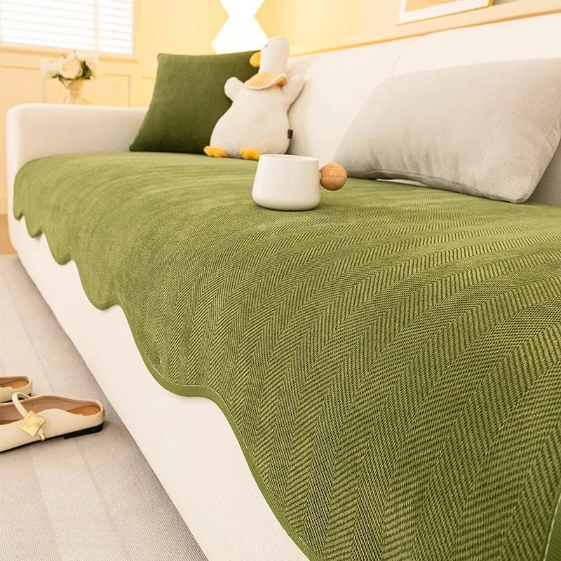 Coverfect Chenille Minimalist Herringbone Non-Slip Wavy Edge Sofa Cover