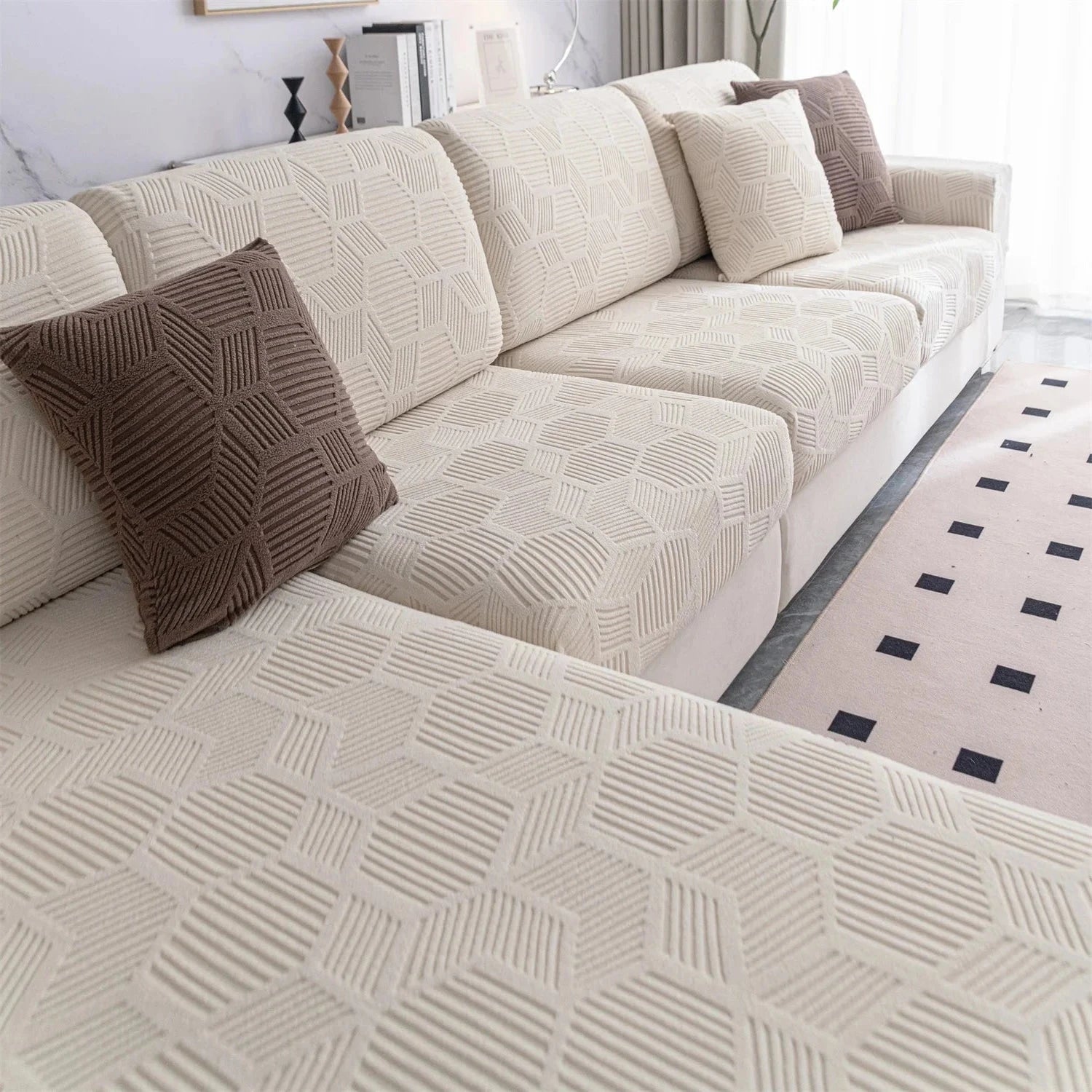 Coverfect Geometric Jacquard Plush Pet-Friendly Sofa Cover