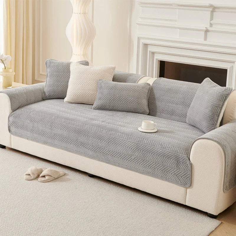Coverfect Soft Plush Anti-Slip Herringbone Sofa Cover