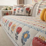 Coverfect Boho Quilted Milk Velvet Floral Sofa Cover