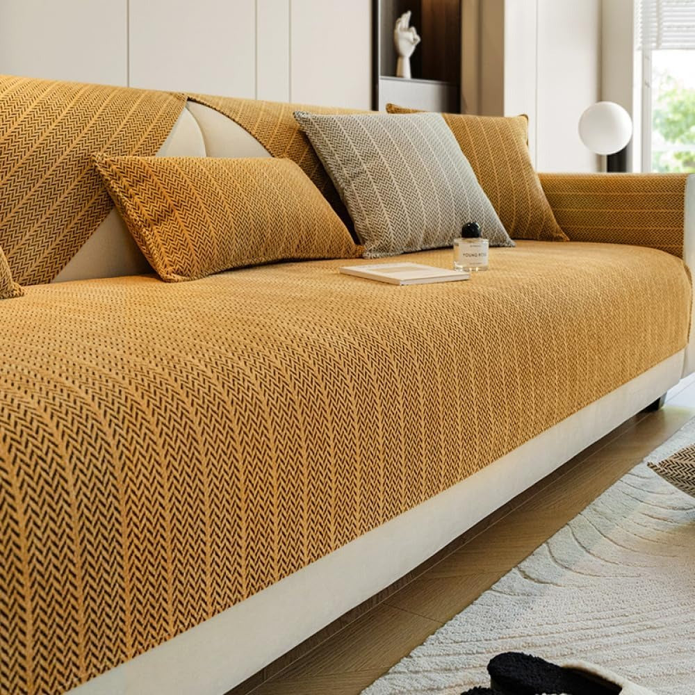 Coverfect Chenille Anti-Scratch Herringbone Sofa Cover