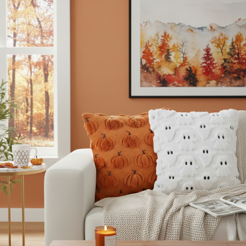 Coverfect Plush Ghost & Pumkin Pillow Cover – Warm & Elegant Accent