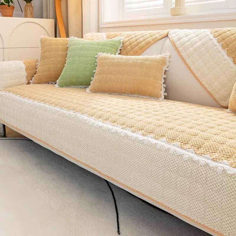 Coverfect Corduroy Lace Sofa Cover | Non-Slip & Washable Couch Protector