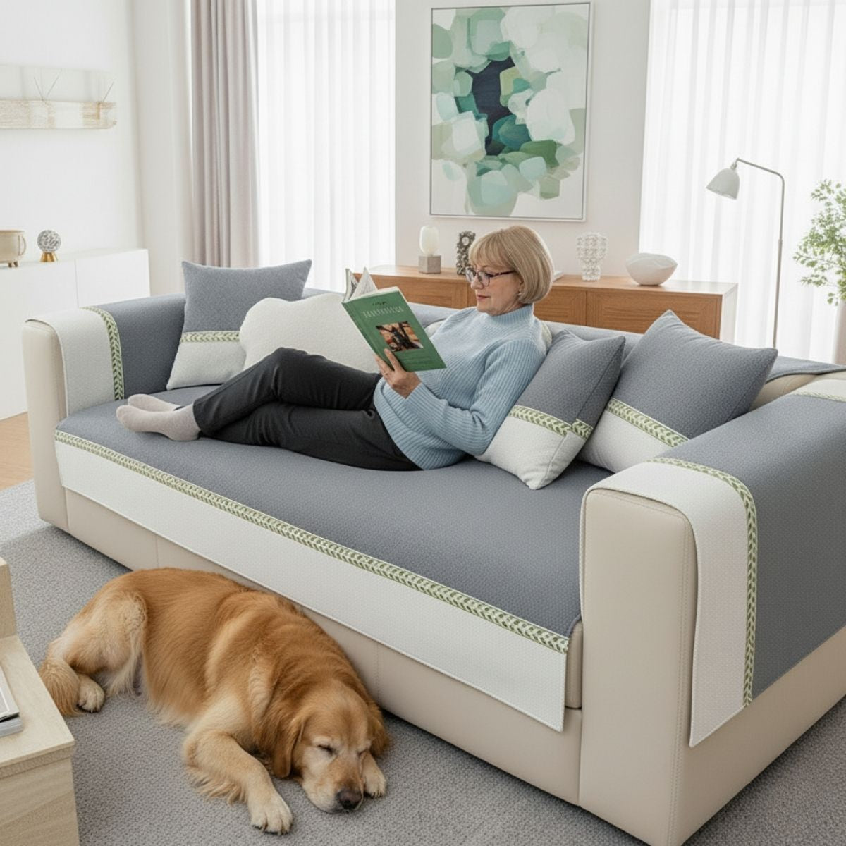 Coverfect Sofa Cover - Olive Plush