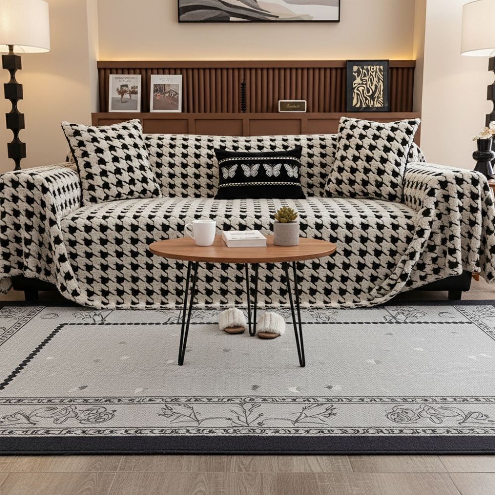 Coverfect Artisan GeoWeave Fleece Sofa Cover | Soft Textured Home Comfort