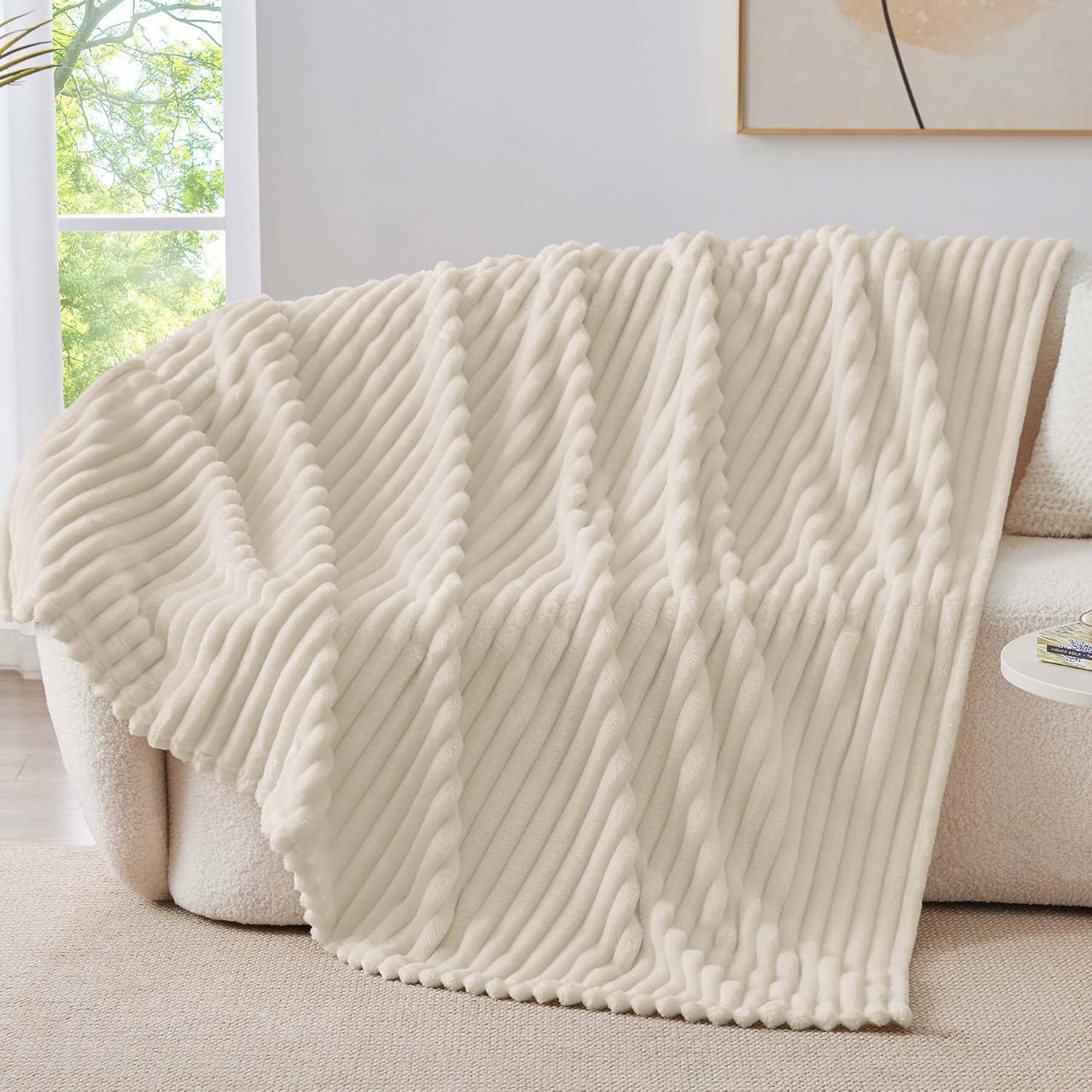 Coverfect soft chenille sofa throw blanket in beige — soft breathable chenille with non-slip backing, machine washable, 40 by 60 inches