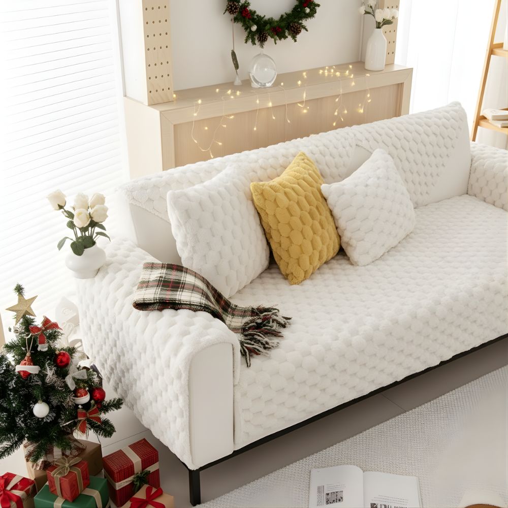 Coverfect Atelier Fleece Sofa Cover | Soft Textured Weave Cozy Decor