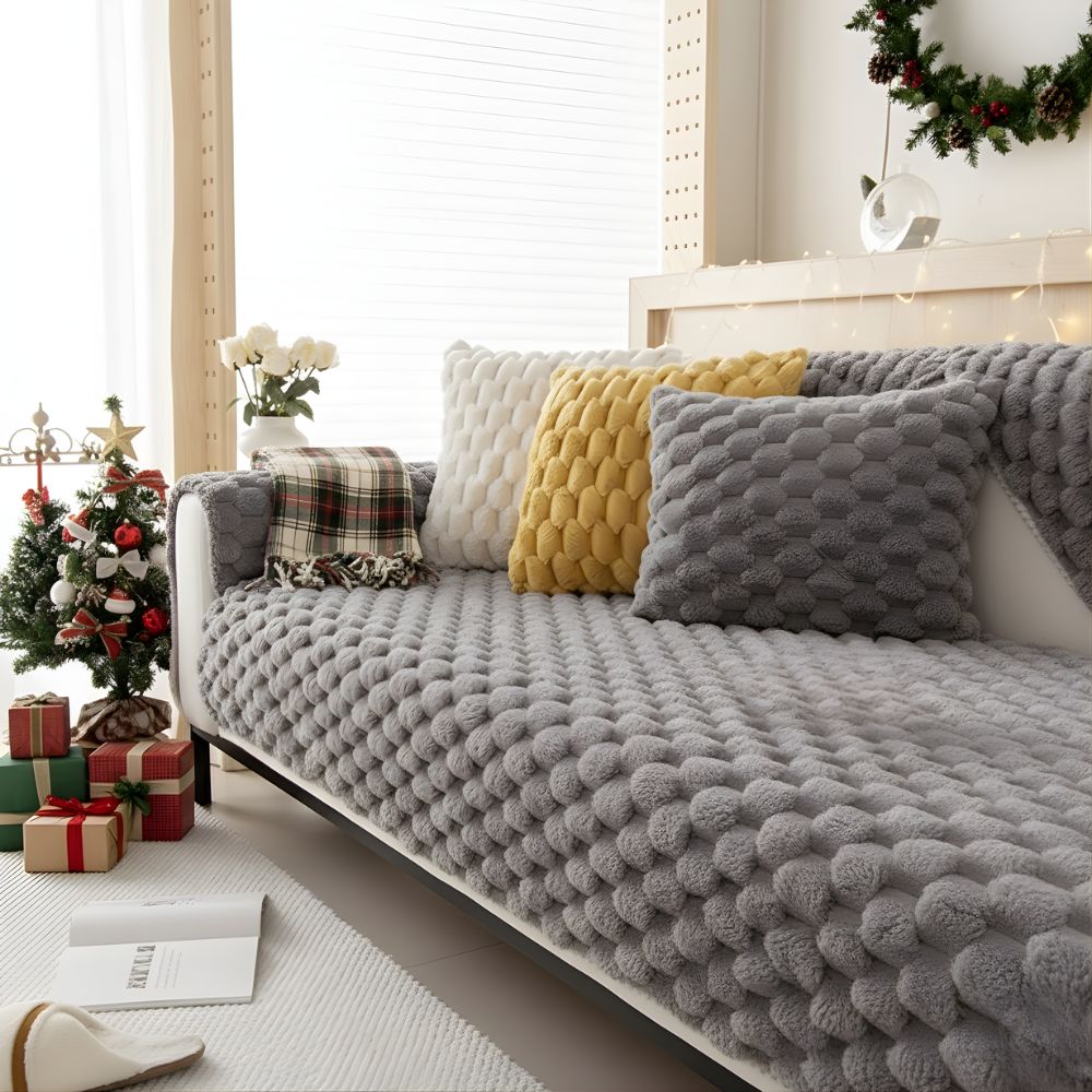 Coverfect Atelier Fleece Sofa Cover | Soft Textured Weave Cozy Decor