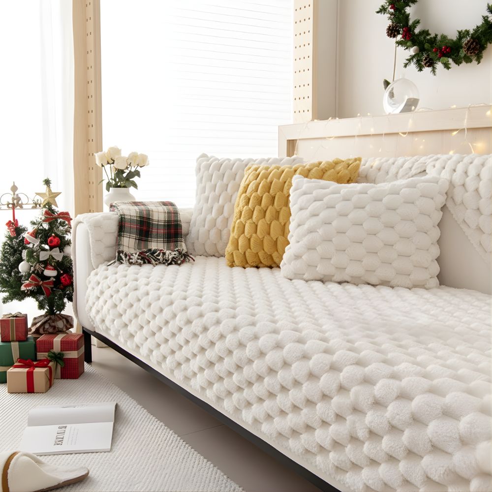 Coverfect Atelier Fleece Sofa Cover | Soft Textured Weave Cozy Decor
