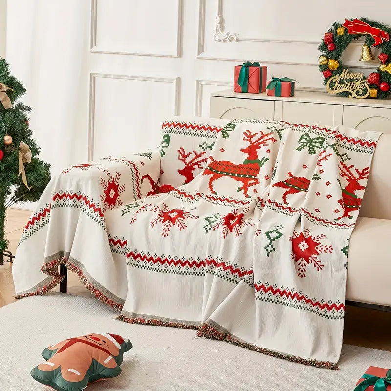 Coverfect Christmas Reindeer Chenille Couch Cover