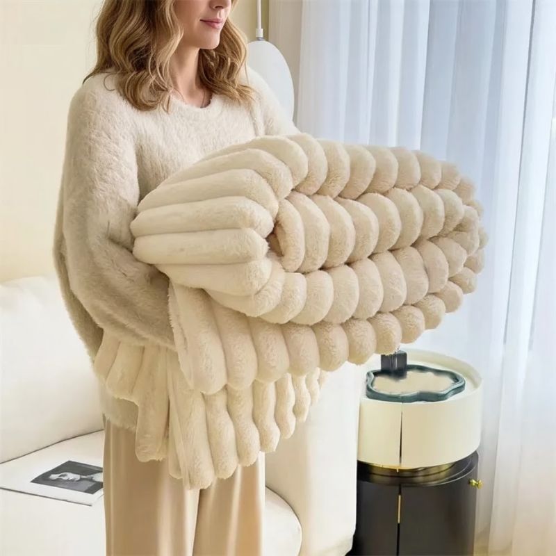 Coverfect Ultra Soft Faux Rabbit Fur Sofa Blanket