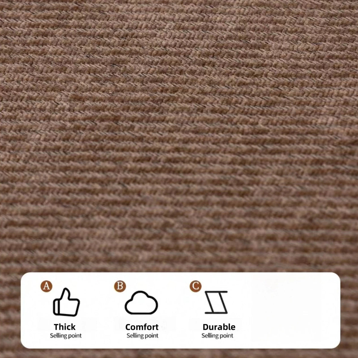 Close-up of thick brown chenille fabric - Coverfect luxurious sofa cover - thick, comfortable and durable material