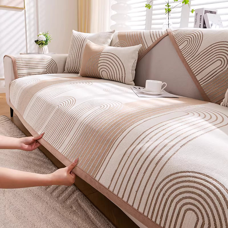Coverfect Sofa Mat – Geometric Arc Chenille