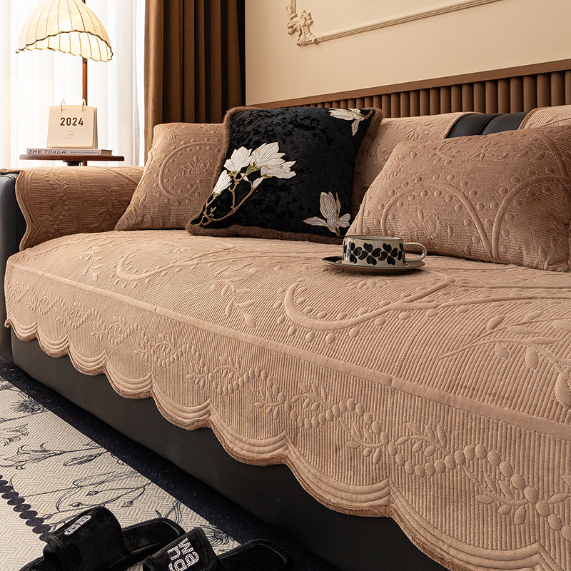 Coverfect SnowFur Jacquard Plush Cozy Sofa Cover