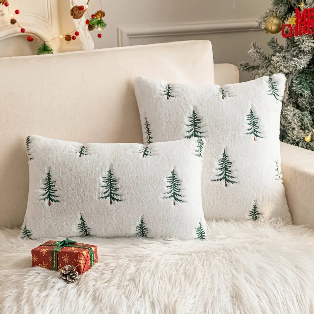 Coverfect Cozy Plush Pine Embroidered Pillow Cover