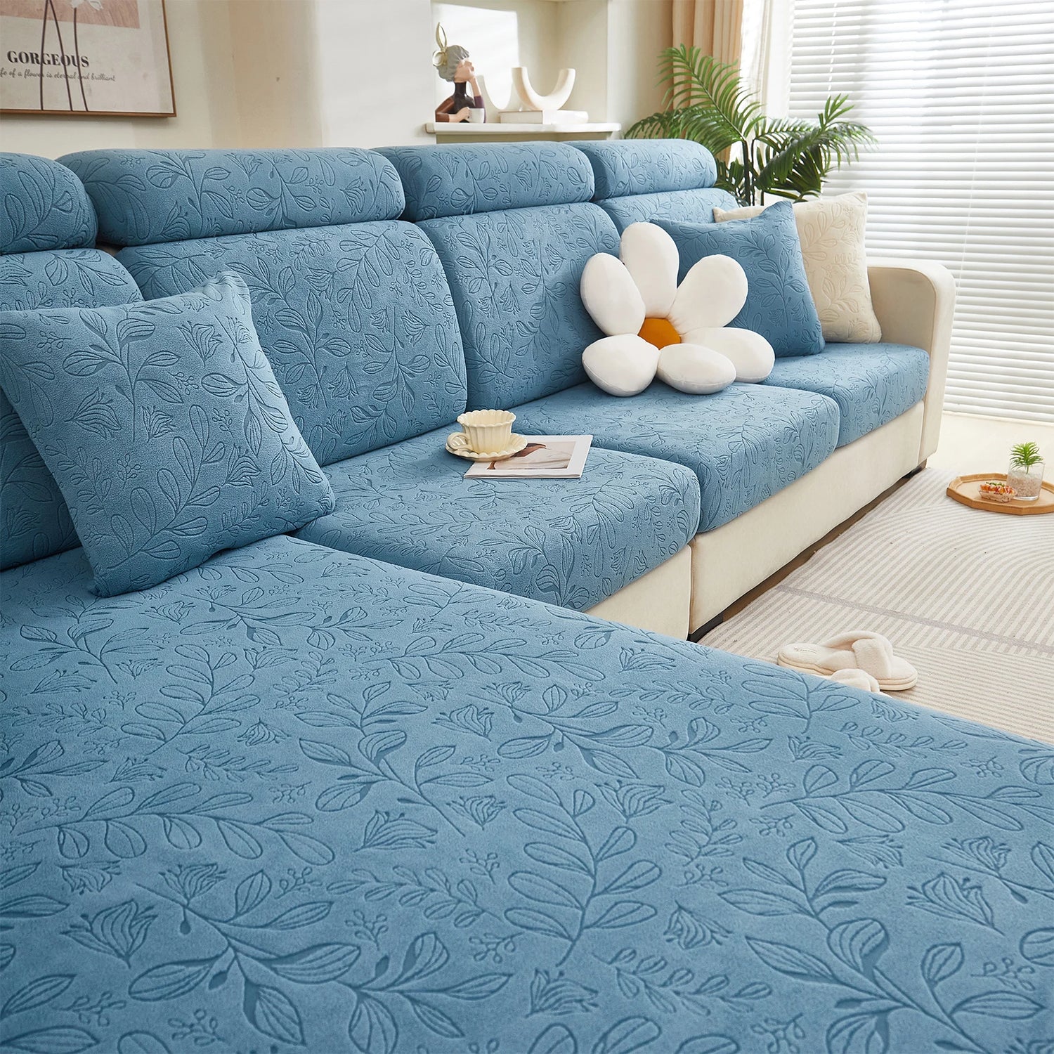Coverfect Botanical Fleece Stretch Sofa Cover