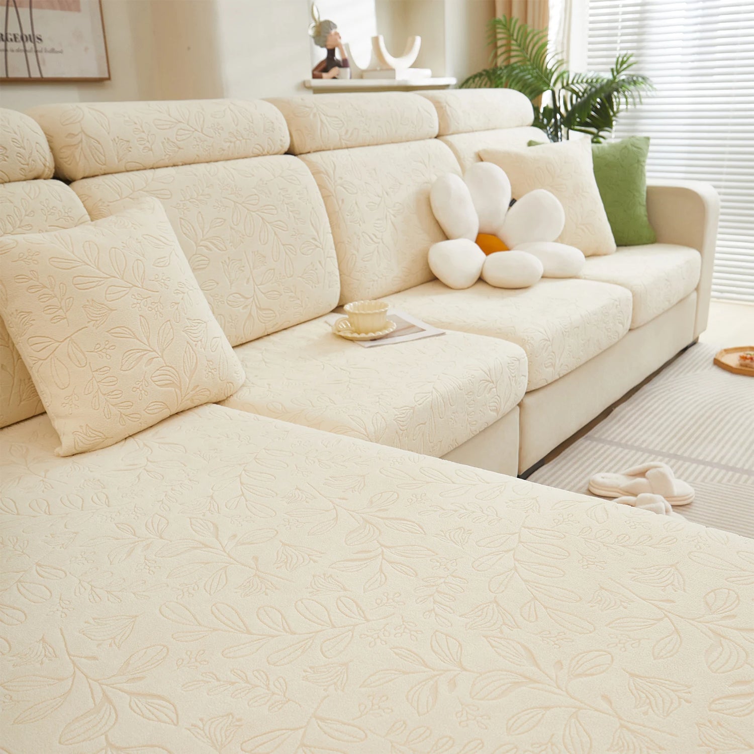 Coverfect Botanical Fleece Stretch Sofa Cover