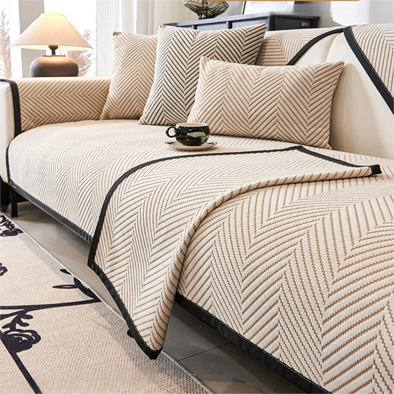 Coverfect Soft Plain Anti-Slip Herringbone Sofa Cover