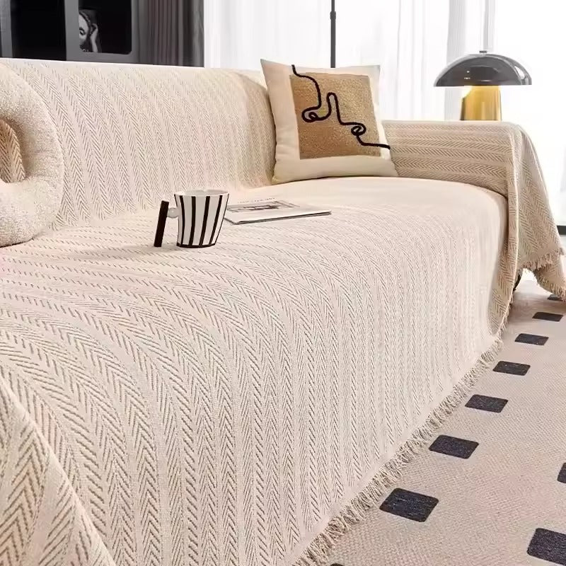Coverfect Jacquard Tassel Chenille Sofa Cover