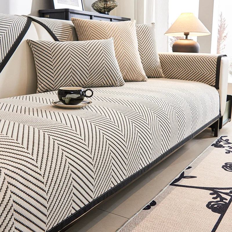 Coverfect Soft Plain Anti-Slip Herringbone Sofa Cover