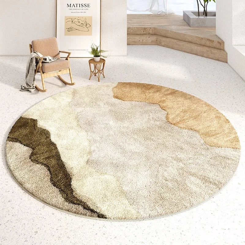 Coverfect Earthy Tones Abstract Round Spillproof Round Rug