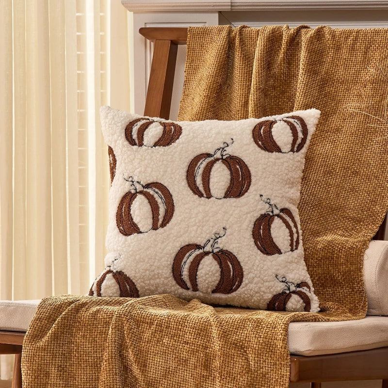 Coverfect Premium Plush Pumpkin Embroidered Pillow Cover