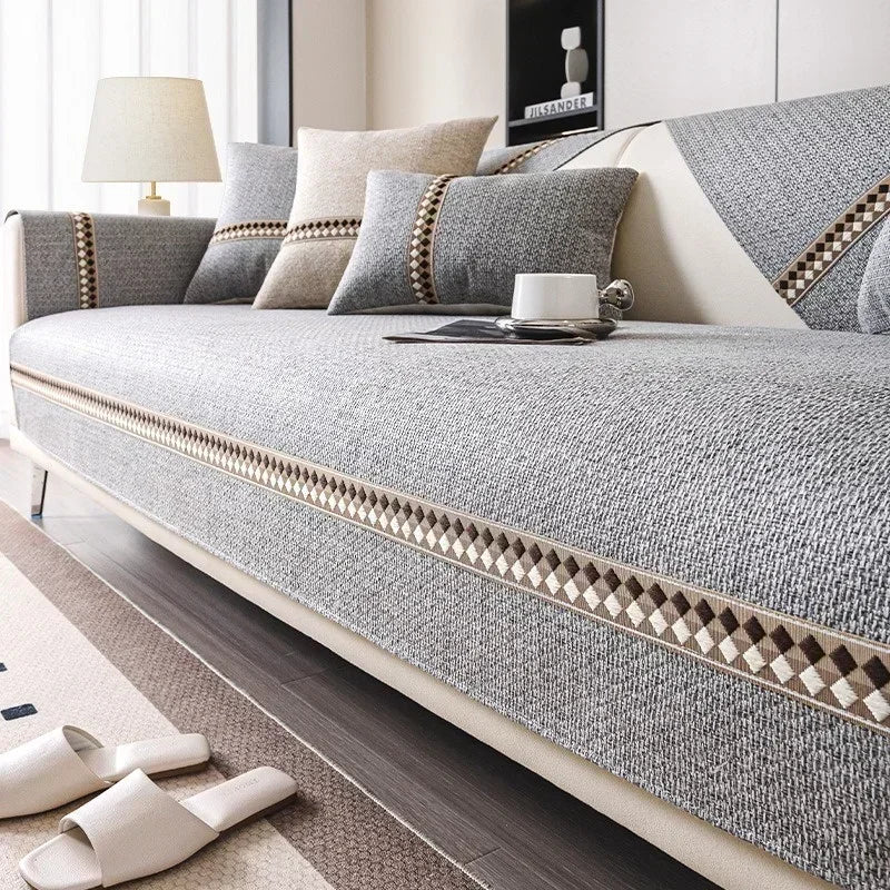 Coverfect Sofa Mat – Geometric Diamond Chenille