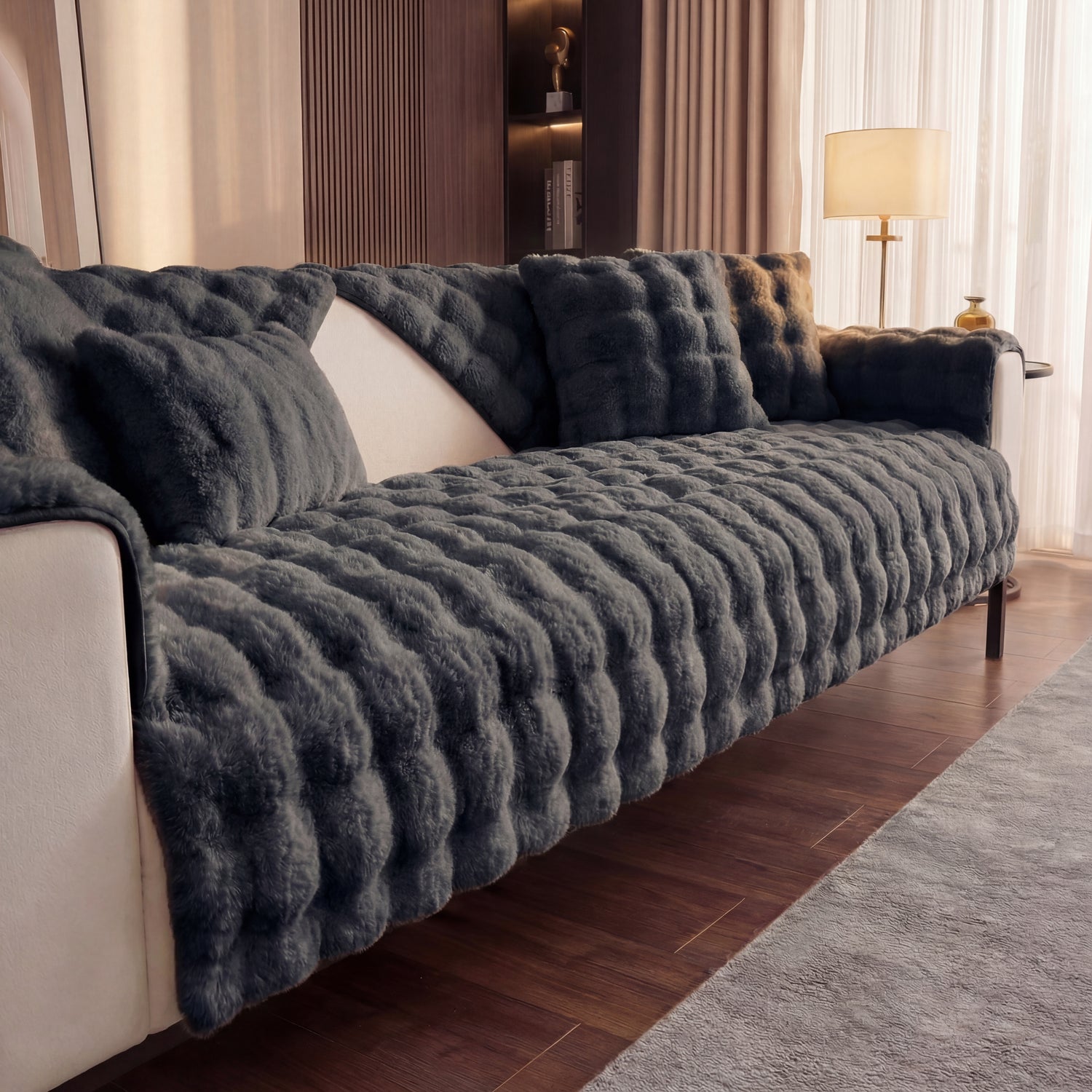 Coverfect Winter Warm Super Soft Rabbit Plush Sofa Cover