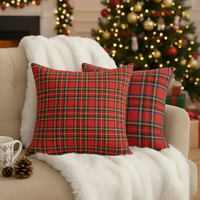 Coverfect Christmas Holiday Tartan Cotton Pillow Cover
