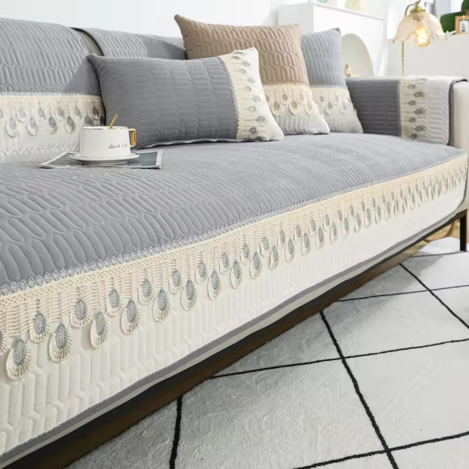 Coverfect Luxurious Embroidery Quilted Sofa Cover
