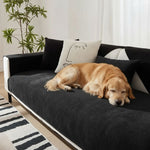 Golden Retriever dog sleeping on sofa protected by black morandi chenille sofa cover